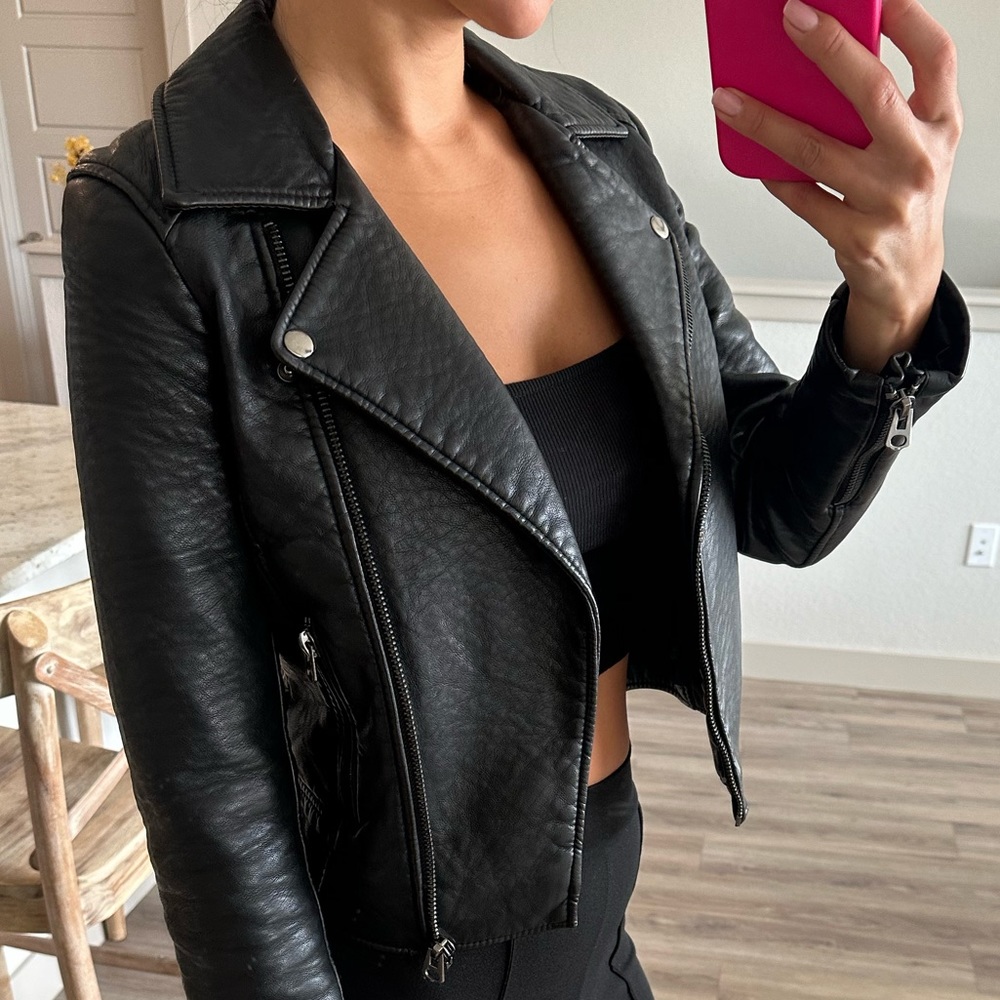 Topshop Faux Leather Biker Jacket Black Size 2 extra small